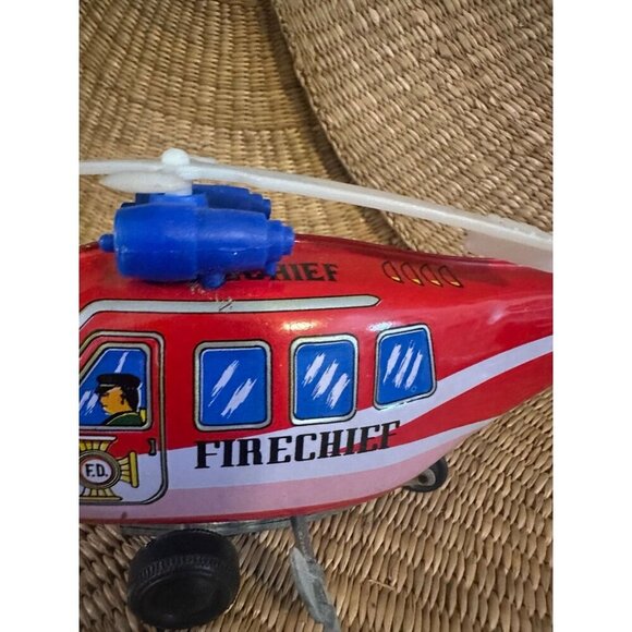 Fire Chief Fire Department Helicopter , Vintage Windup metal Toy - Picture 3 of 11